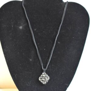 Gothic Victorian Style Black Woven Beaded Pendant Black Suede 18" Necklace